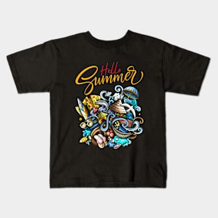 Hello Summer: Embracing Sunshine, Beaches, and Fun Kids T-Shirt